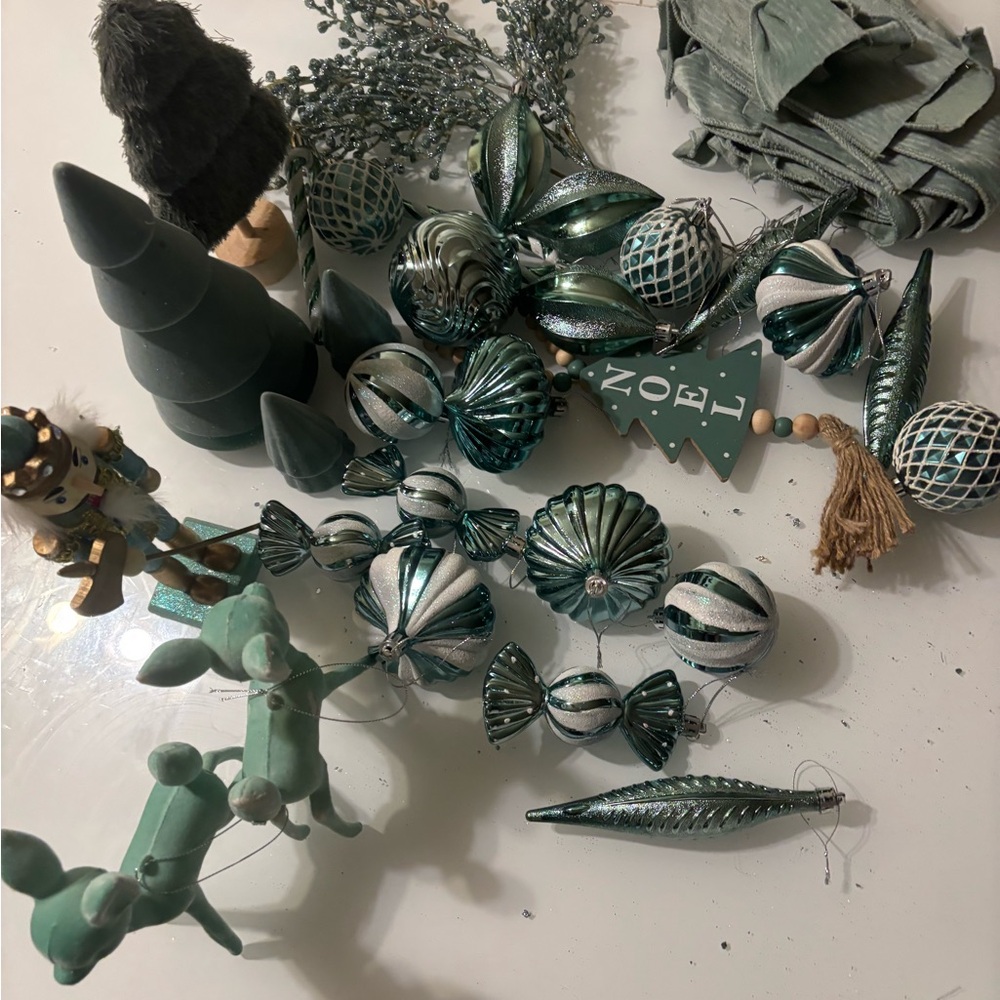 Elegant Green and Silver Christmas Ornament Set